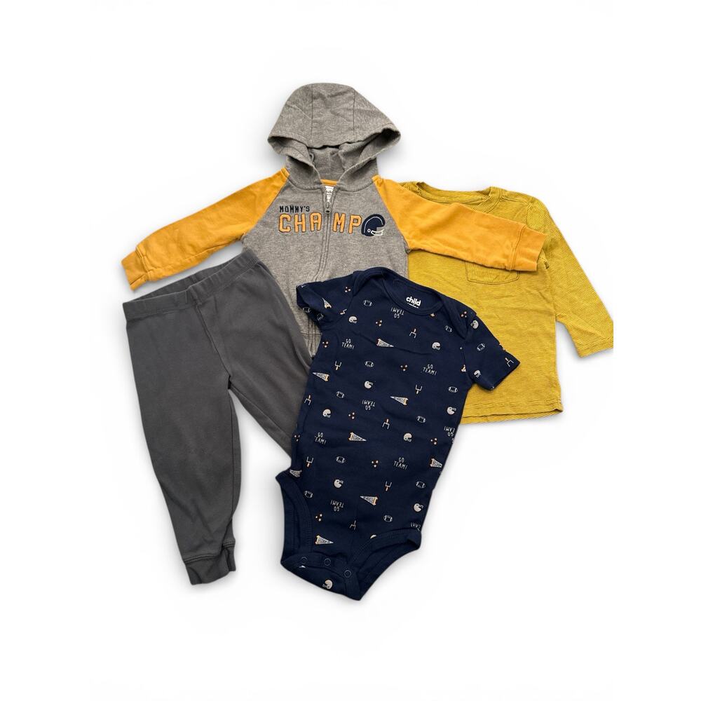 Carters Infant 18M Mommy’s Champ 4-pc Bundle Set Gray, Navy, Mustard Yellow